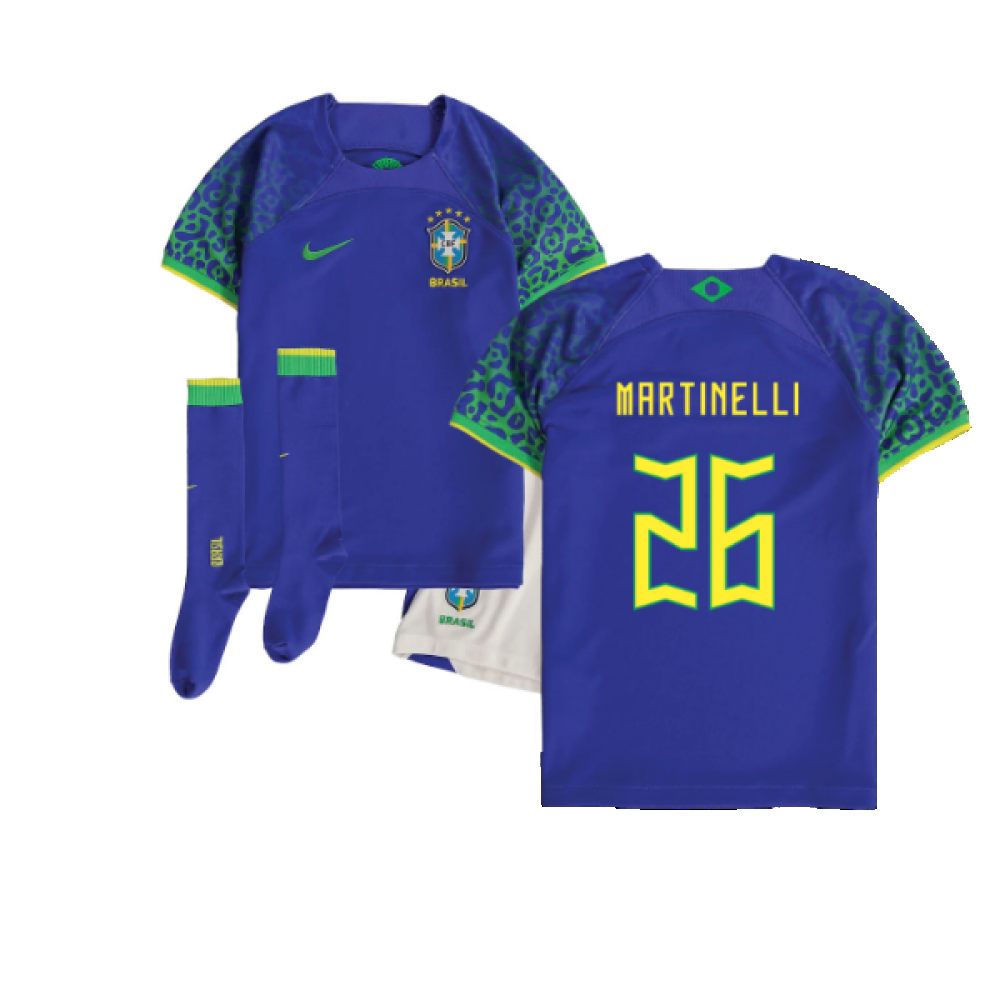 Nike Unisex Kids Blue 2022-2023 Brazil Away Little Boys Mini Kit (Martinelli 26)