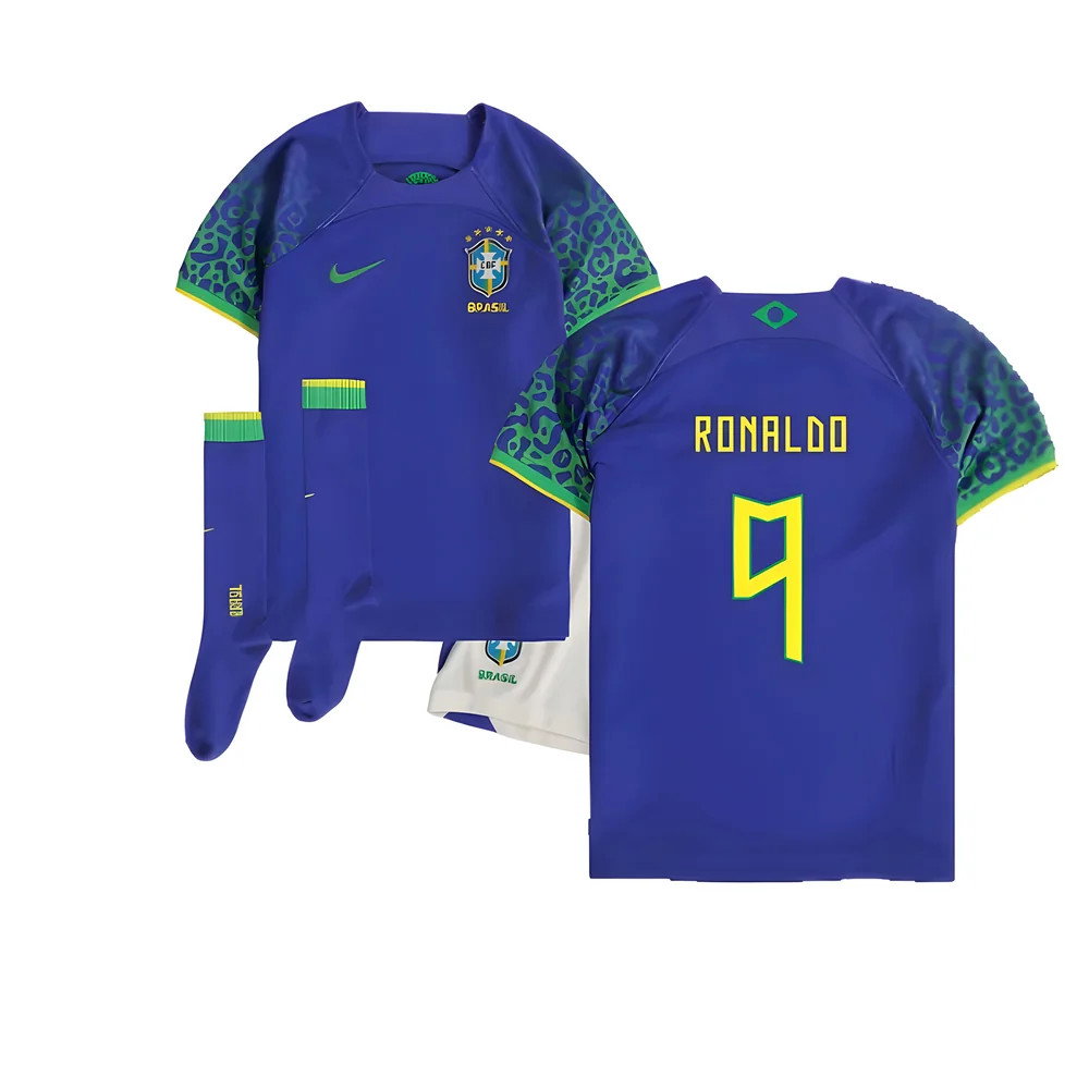 2022-2023 Brazil Away Little Boys Mini Kit (Ronaldo 9)