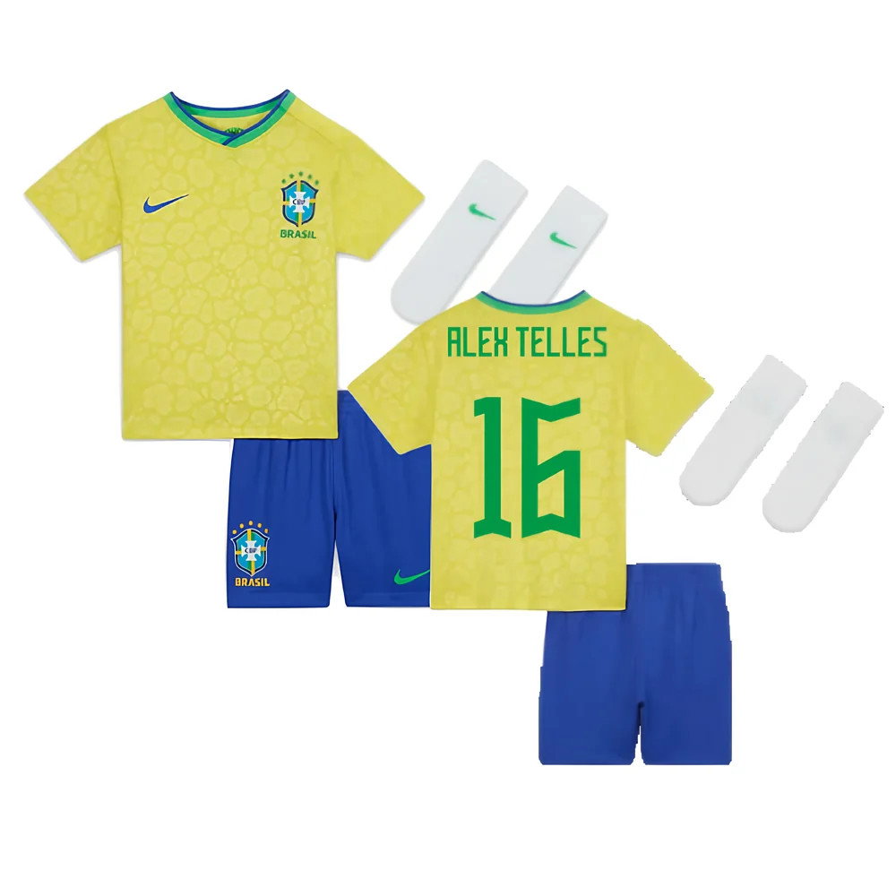 2022-2023 Brazil Home Little Boys Mini Kit (Alex Telles 16)