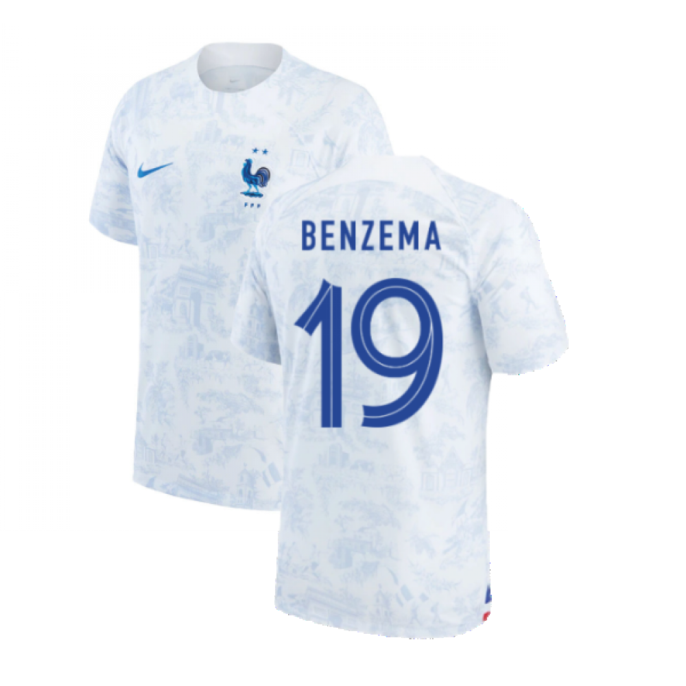 France Men's Nike White 2022-2023 Away Shirt (Benzema 19)