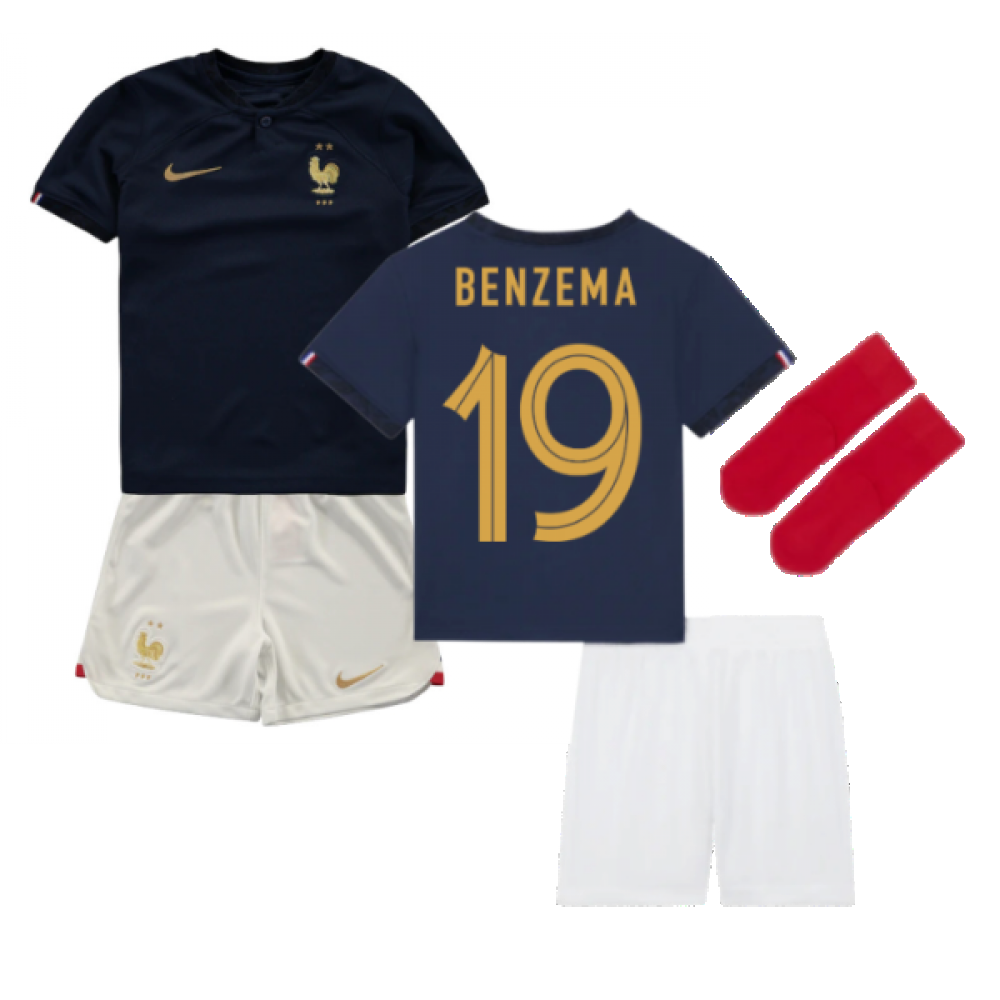 France Unisex Nike Navy 2022-2023 Home Little Boys Mini Kit (Benzema 19) Kids