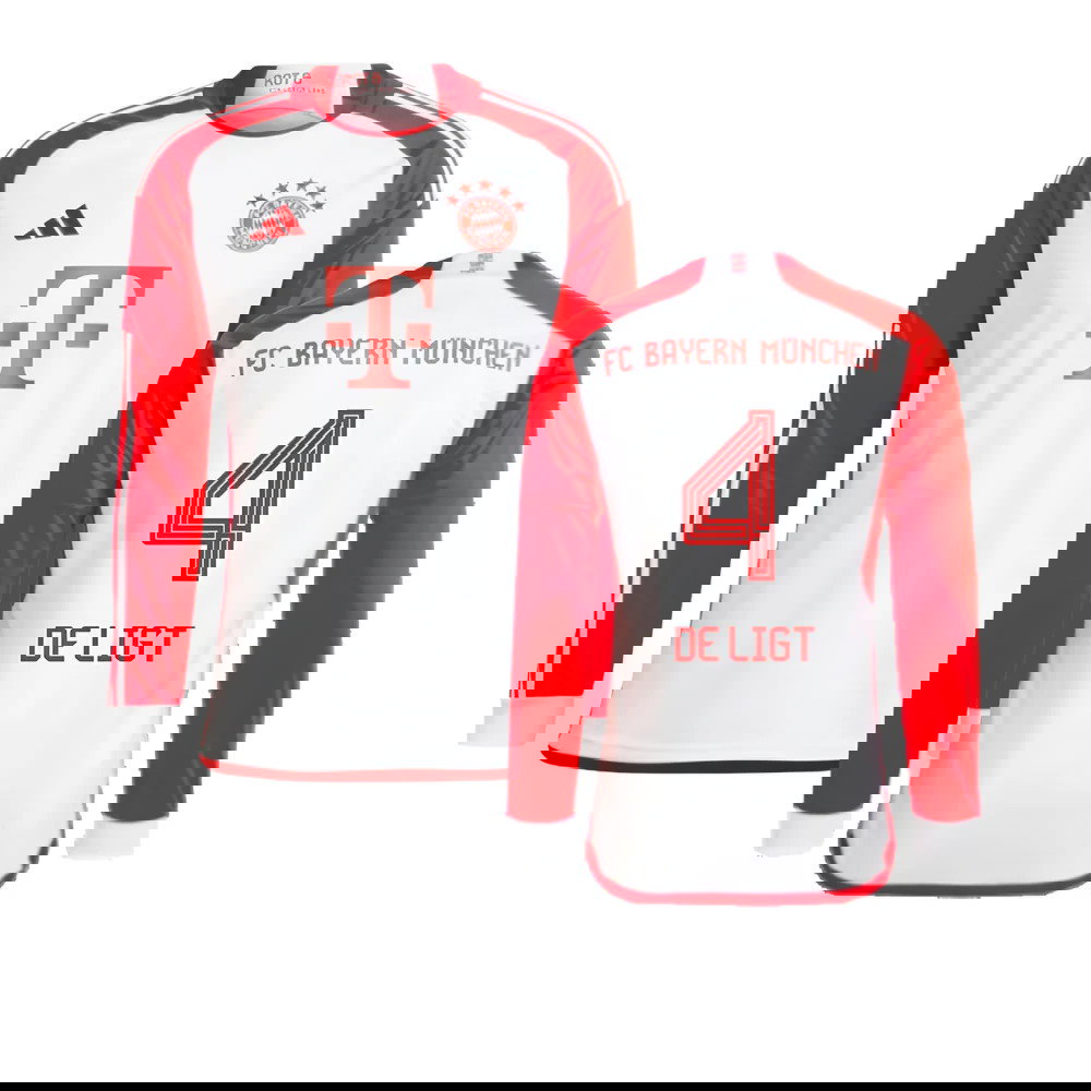 2023-2024 Bayern Munich Long Sleeve Home Shirt (Kids) (De Ligt 4)