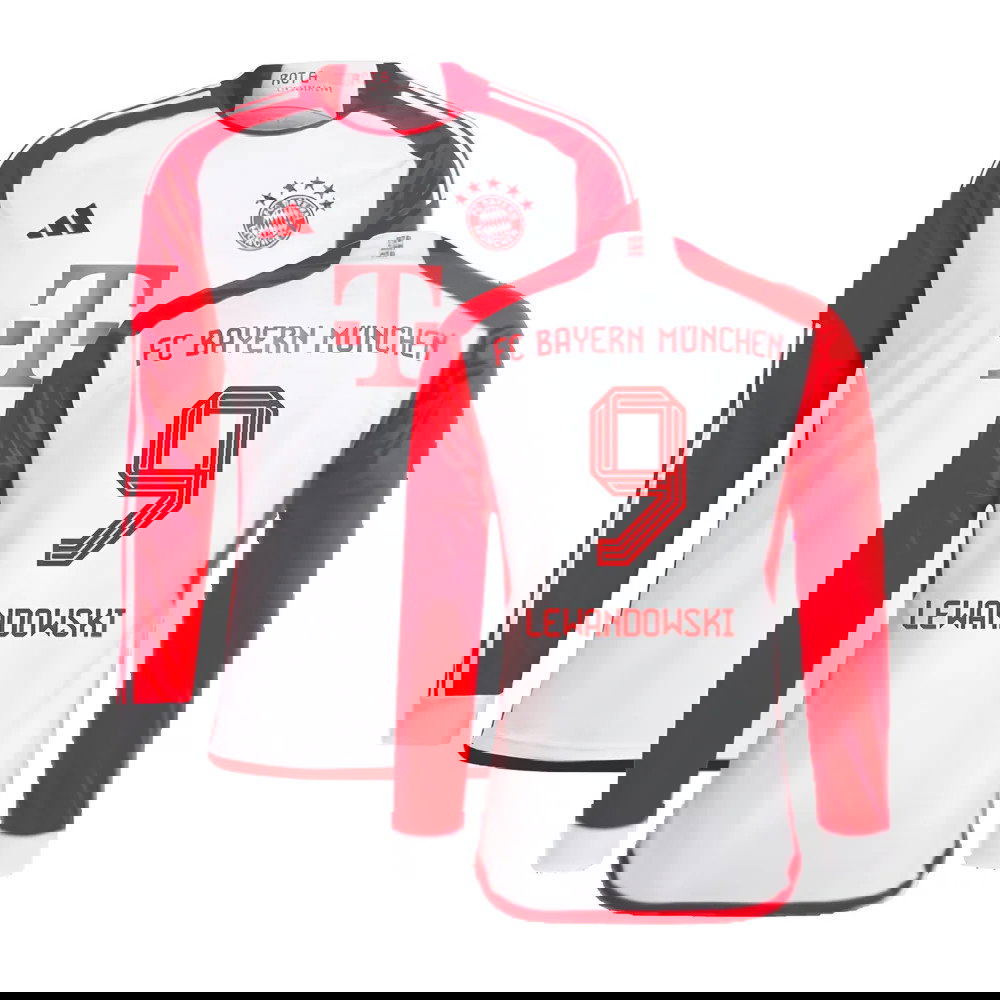 2023-2024 Bayern Munich Long Sleeve Home Shirt (Lewandowski 9)