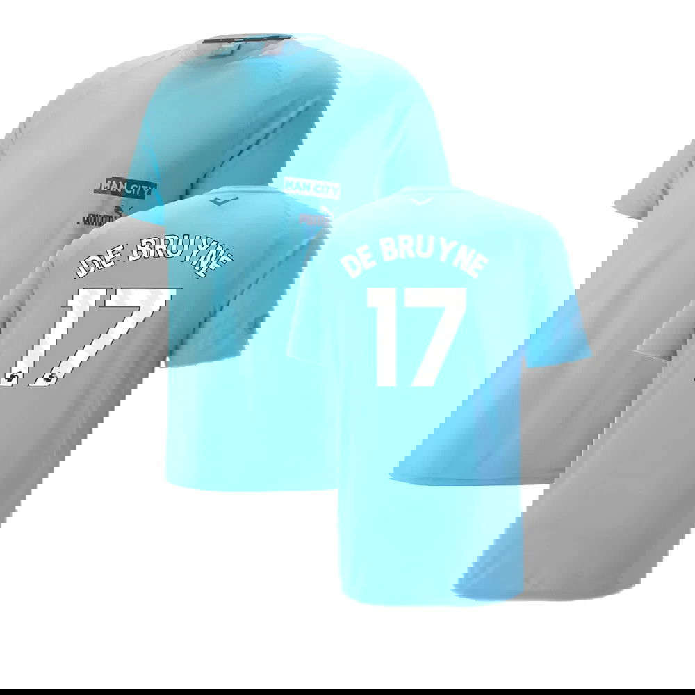 2023-2024 Man City Casuals Tee (Blue Wash) - Kids (DE BRUYNE 17)