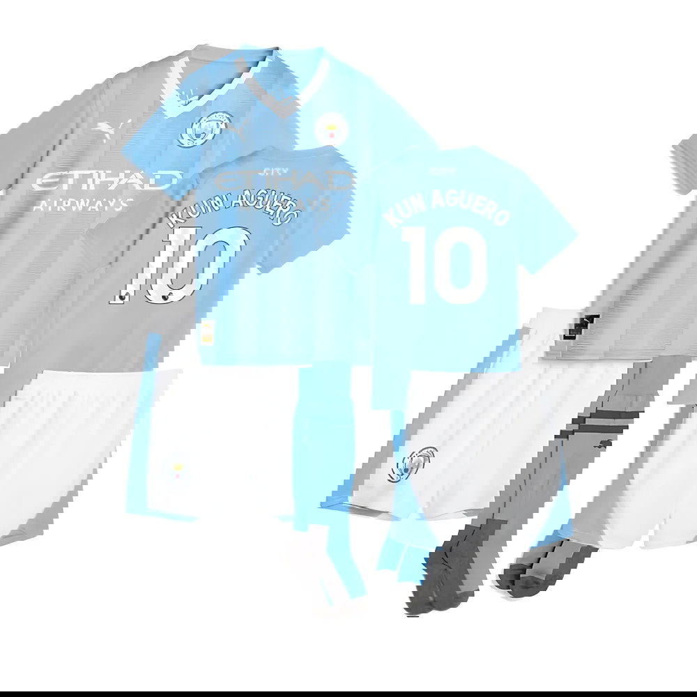 2023-2024 Man City Home Mini Kit (KUN AGUERO 10)