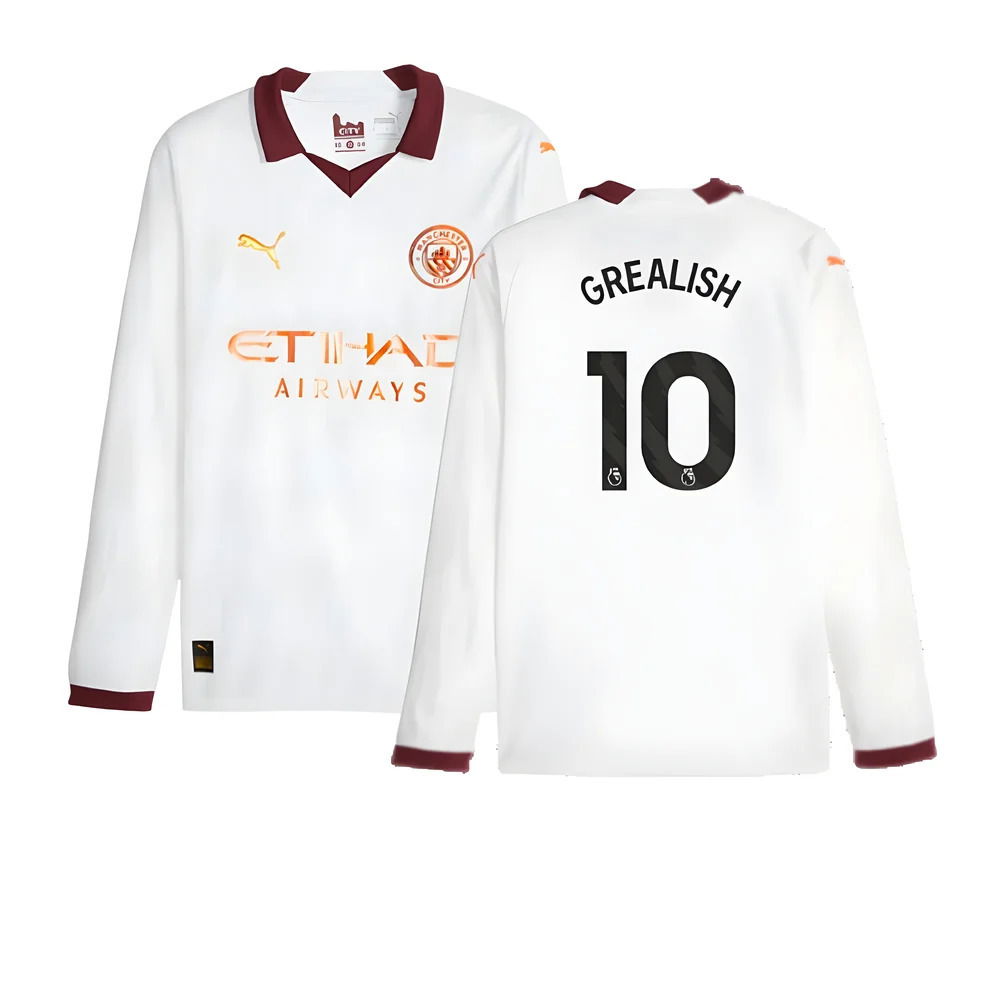 2023-2024 Man City Long Sleeve Away Shirt (GREALISH 10)