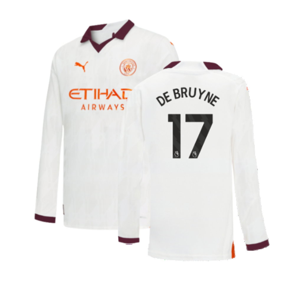 2023-2024 Man City Long Sleeve Away Shirt (Kids) (DE BRUYNE 17)
