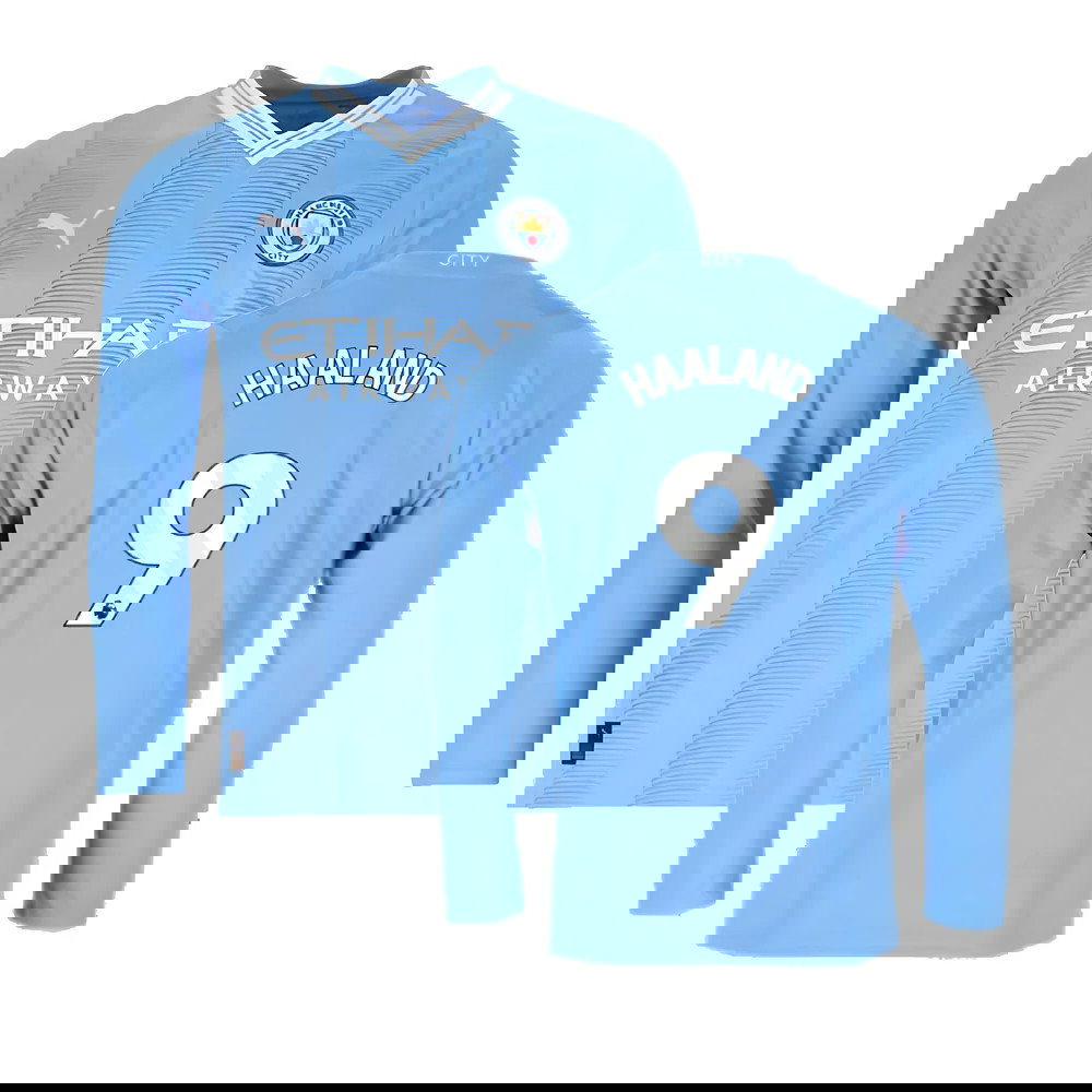 2023-2024 Man City Long Sleeve Home Shirt (HAALAND 9)