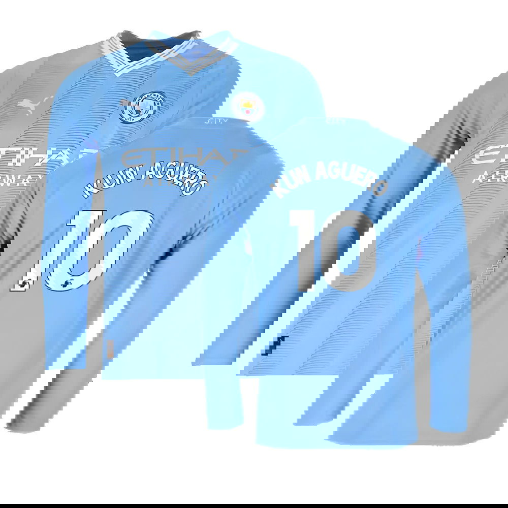 2023-2024 Man City Long Sleeve Home Shirt (KUN AGUERO 10)