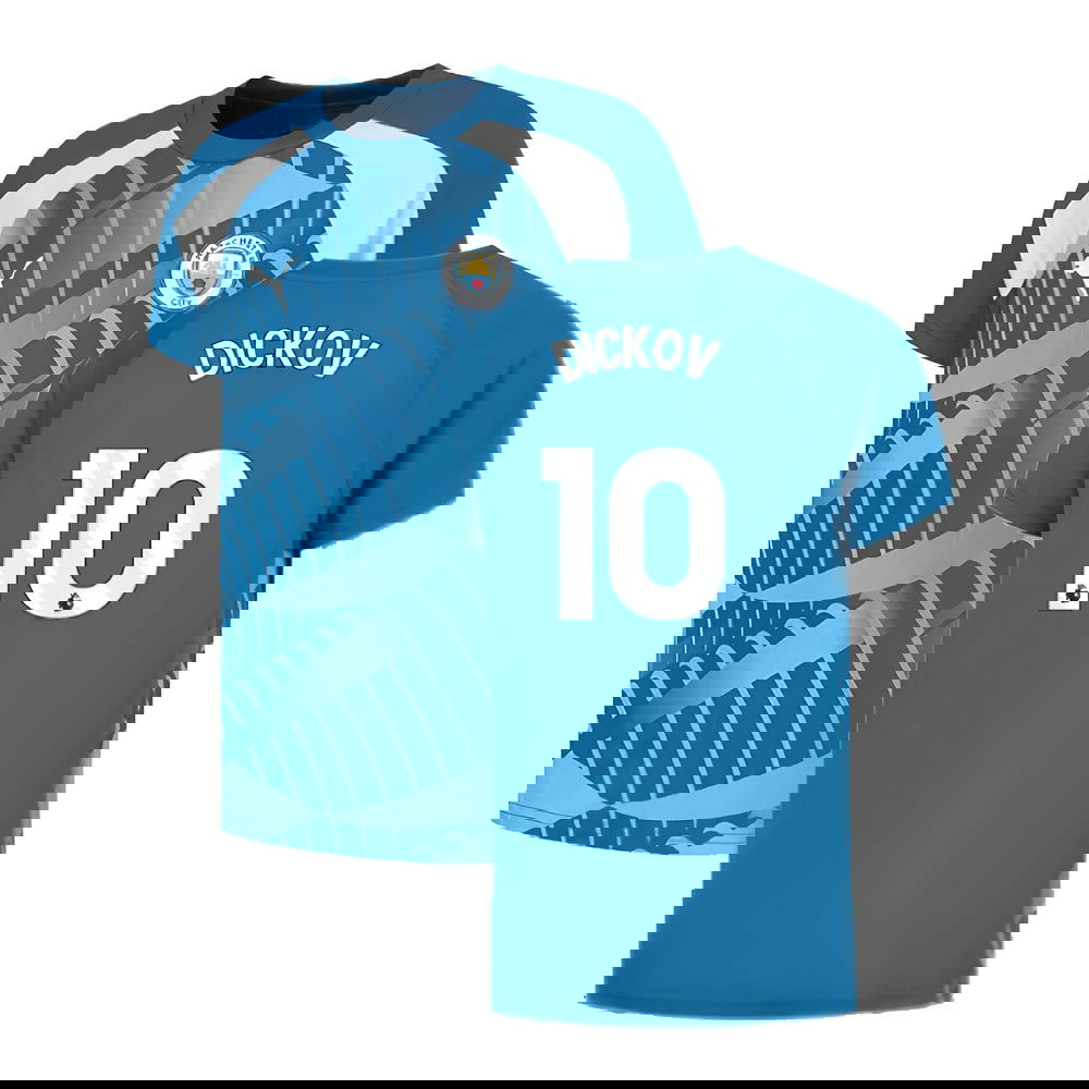 2023-2024 Man City Pre-Match Jersey (Lake Blue) - Kids (DICKOV 10)