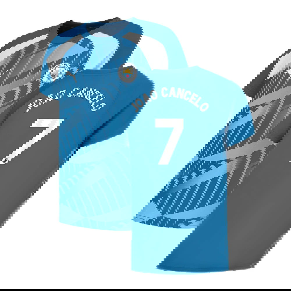 2023-2024 Man City Pre-Match Jersey (Lake Blue) - Kids (JOAO CANCELO 7)
