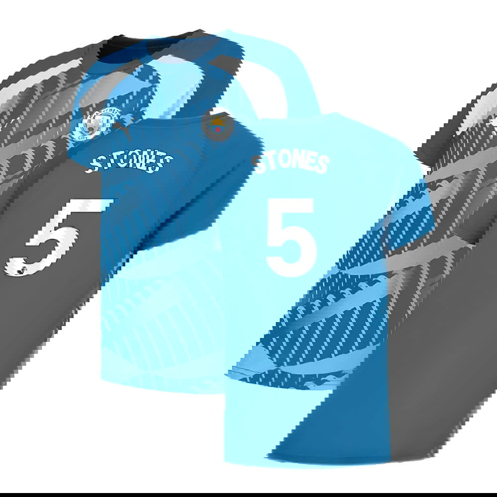 2023-2024 Man City Pre-Match Jersey (Lake Blue) - Kids (STONES 5)