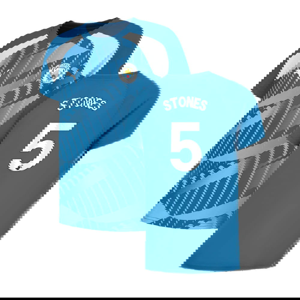 2023-2024 Man City Pre-Match Jersey (Lake Blue) (STONES 5)