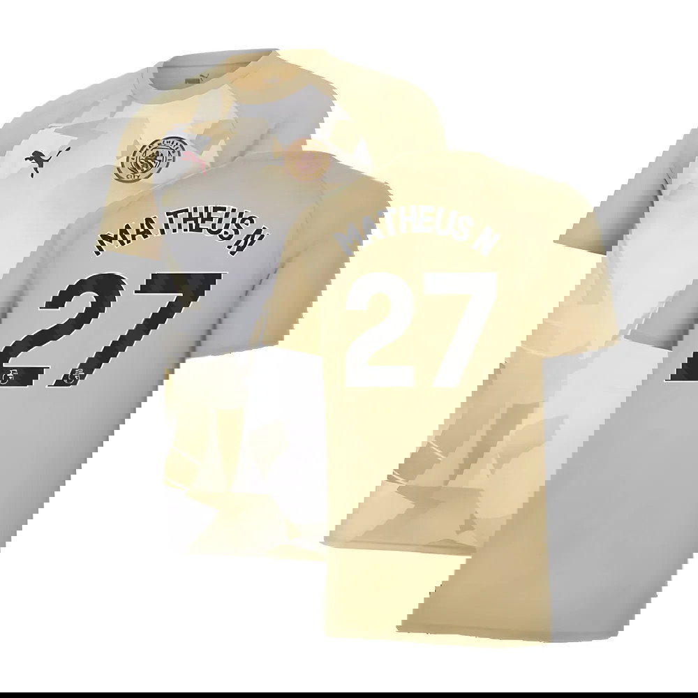 2023-2024 Man City Prematch SS Jersey (Granola) - Kids (Matheus N 27)