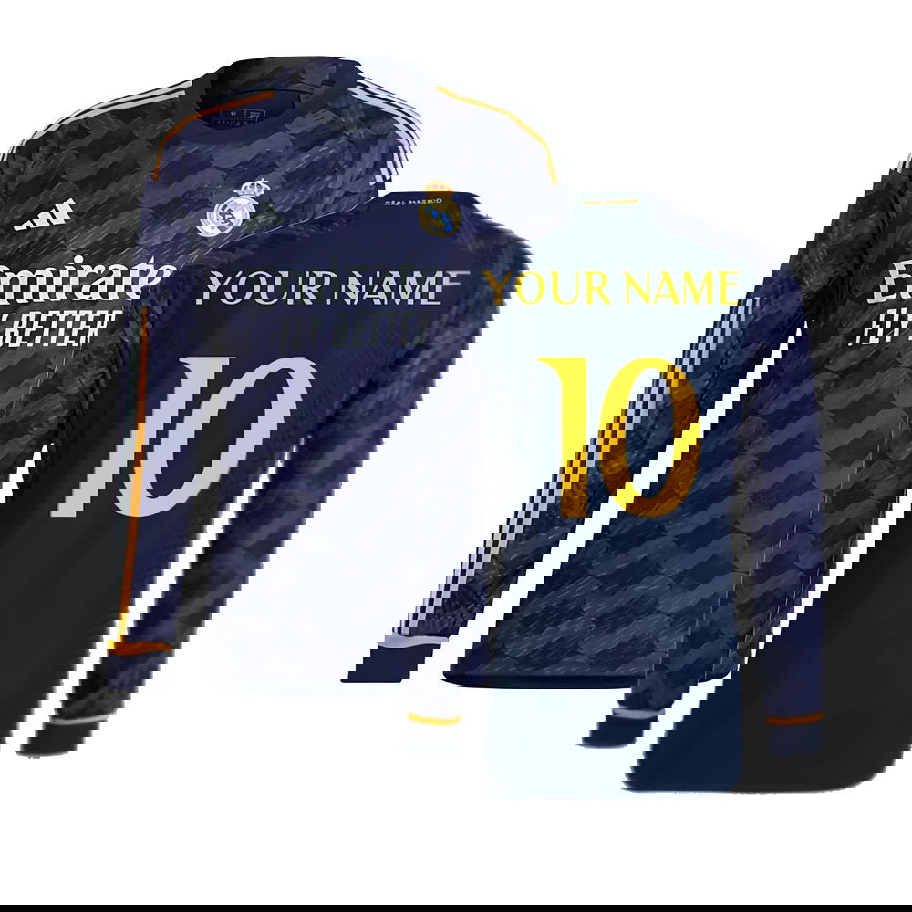 2023-2024 Real Madrid Authentic Long Sleeve Away Shirt (Your Name)