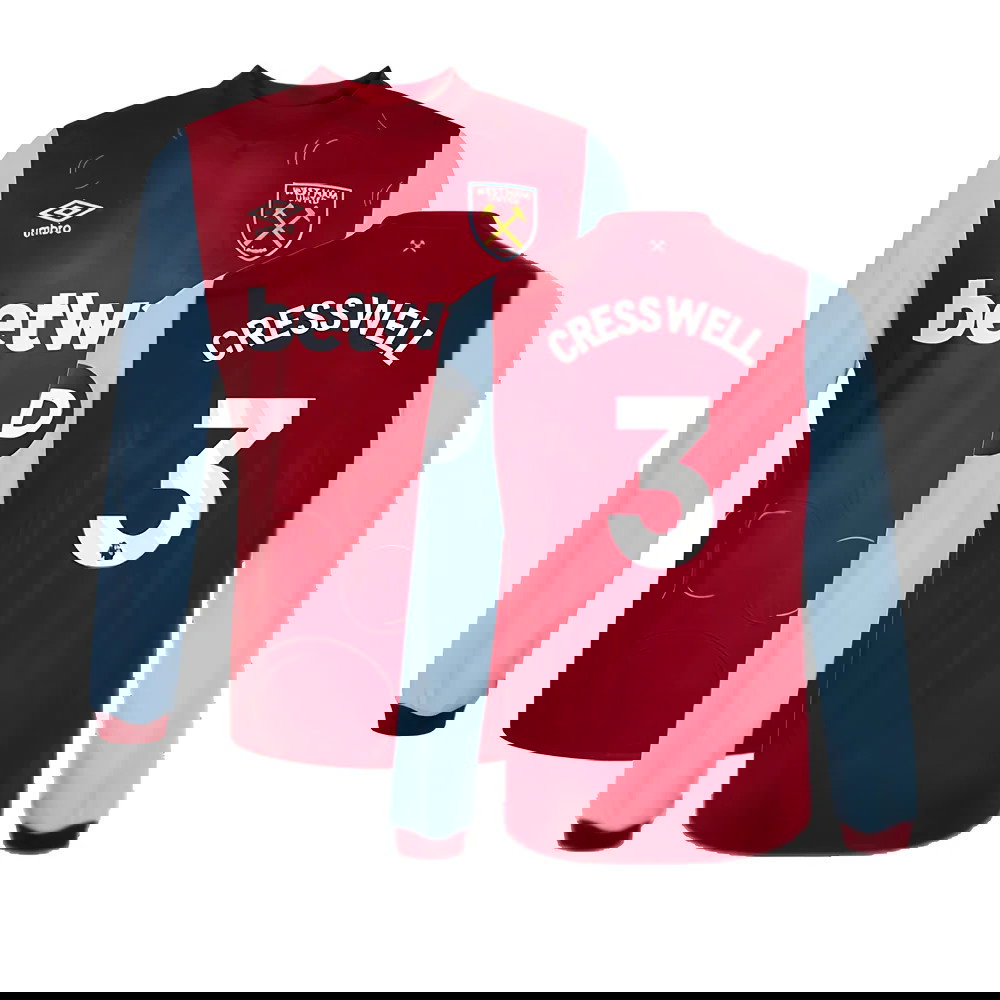 2023-2024 West Ham Long Sleeve Home Shirt (CRESSWELL 3)