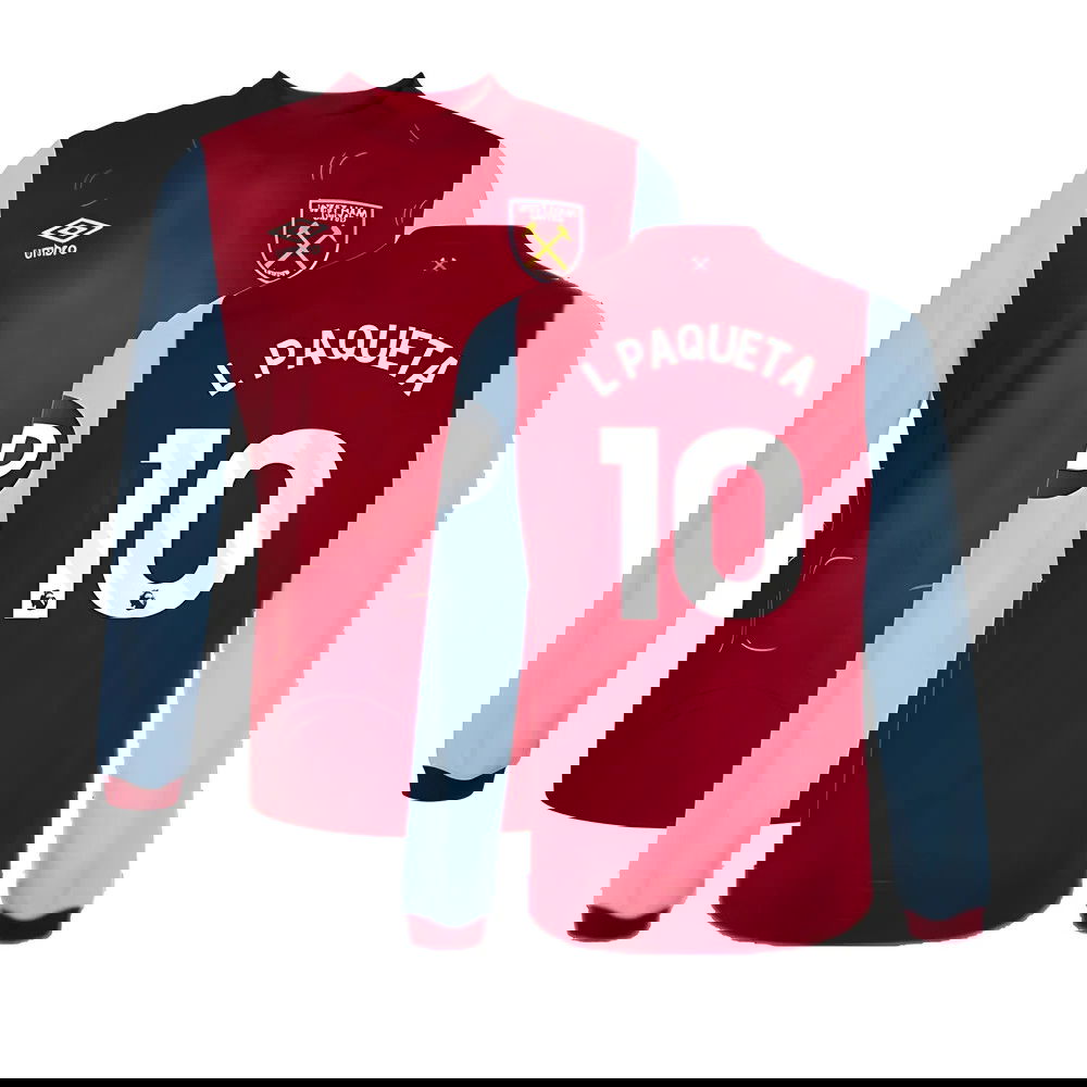 2023-2024 West Ham Long Sleeve Home Shirt (Kids) (L PAQUETA 10)