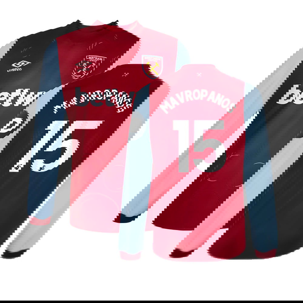 2023-2024 West Ham Long Sleeve Home Shirt (Mavropanos 15)