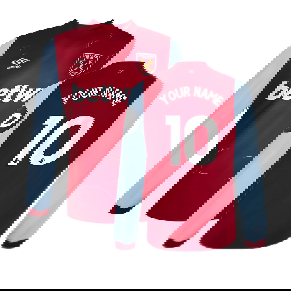 2023-2024 West Ham Long Sleeve Home Shirt (Your Name)