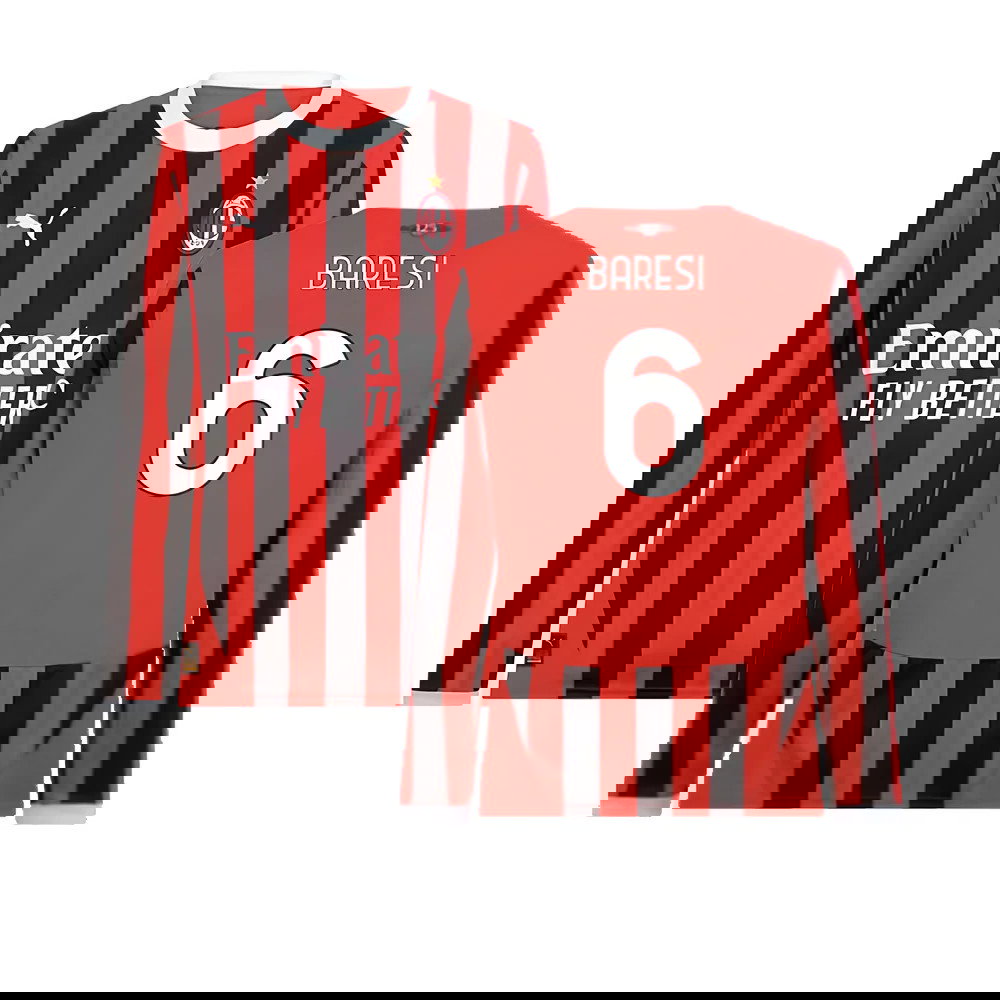 2024-2025 AC Milan Home Long Sleeve Shirt (Baresi 6)