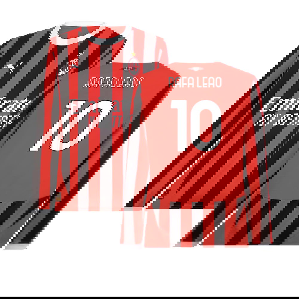 2024-2025 AC Milan Home Long Sleeve Shirt (Rafa Leao 10)