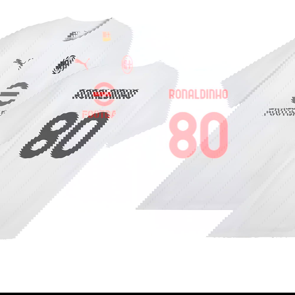 2024-2025 AC Milan Prematch SS Jersey (White) (Ronaldinho 80)