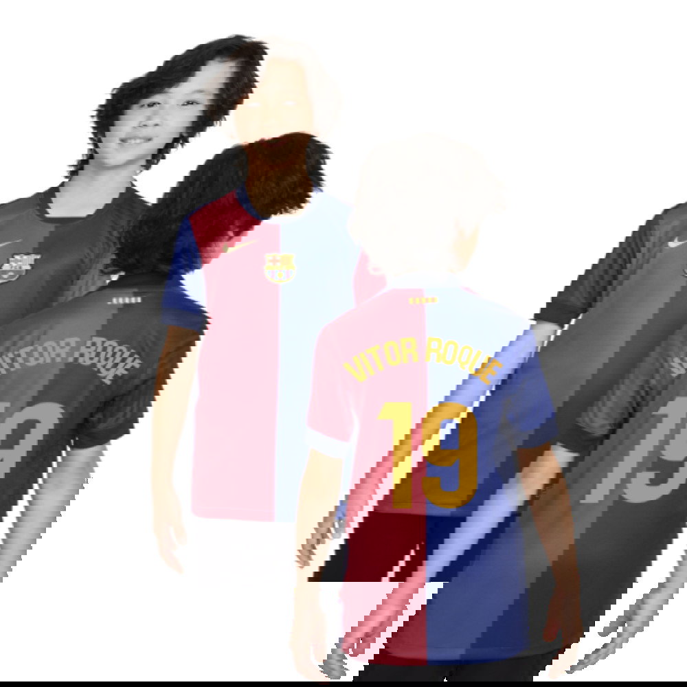 2024-2025 Barcelona Home Shirt (Sponsorless) - Kids (Vitor Roque 19)
