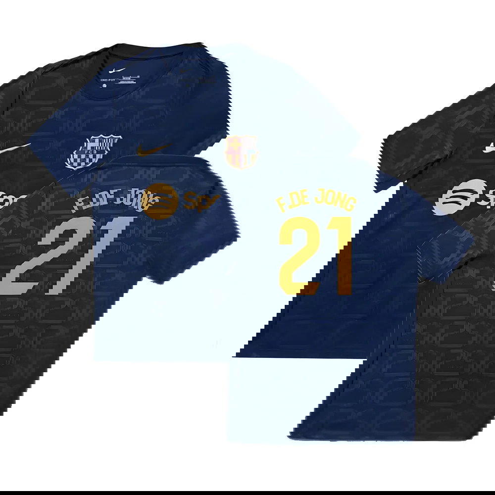 2024-2025 Barcelona Pre-Match Training Shirt (Navy) - Kids (F.De Jong 21)