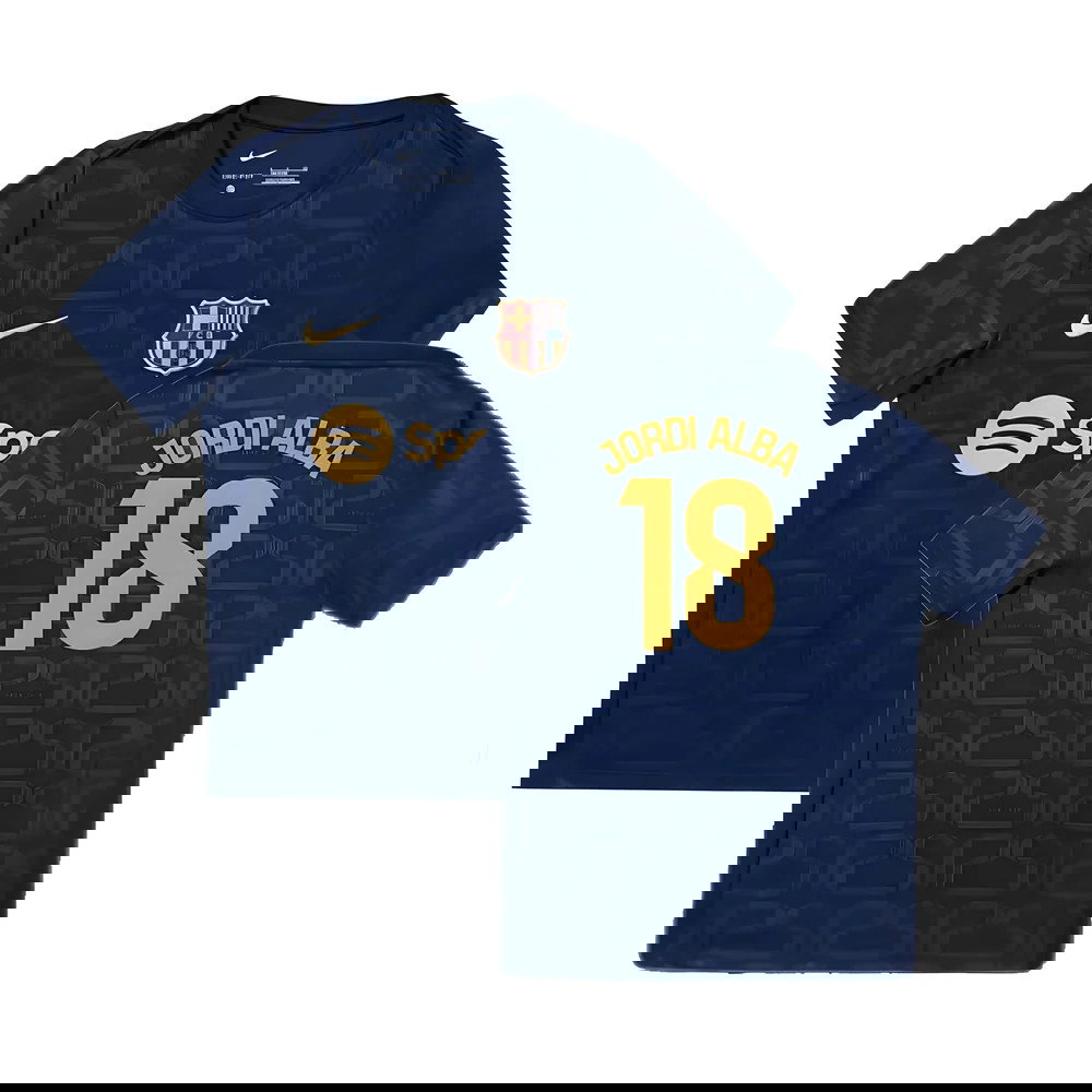 2024-2025 Barcelona Pre-Match Training Shirt (Navy) - Kids (Jordi Alba 18)