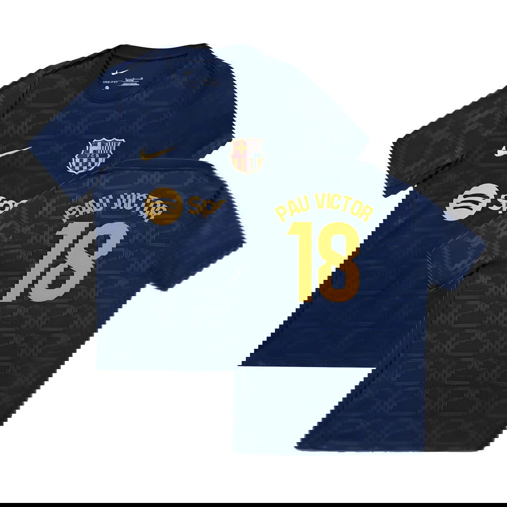 2024-2025 Barcelona Pre-Match Training Shirt (Navy) - Kids (Pau Victor 18)