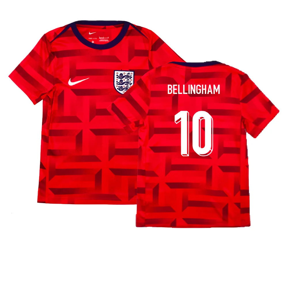 2024-2025 England Academy Pro Pre-Match Top (Siren Red) - Kids (Bellingham 10)