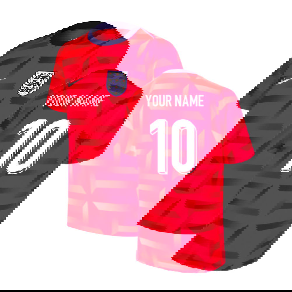 2024-2025 England Dri-FIT Pre-Match Shirt (Red) (Your Name)