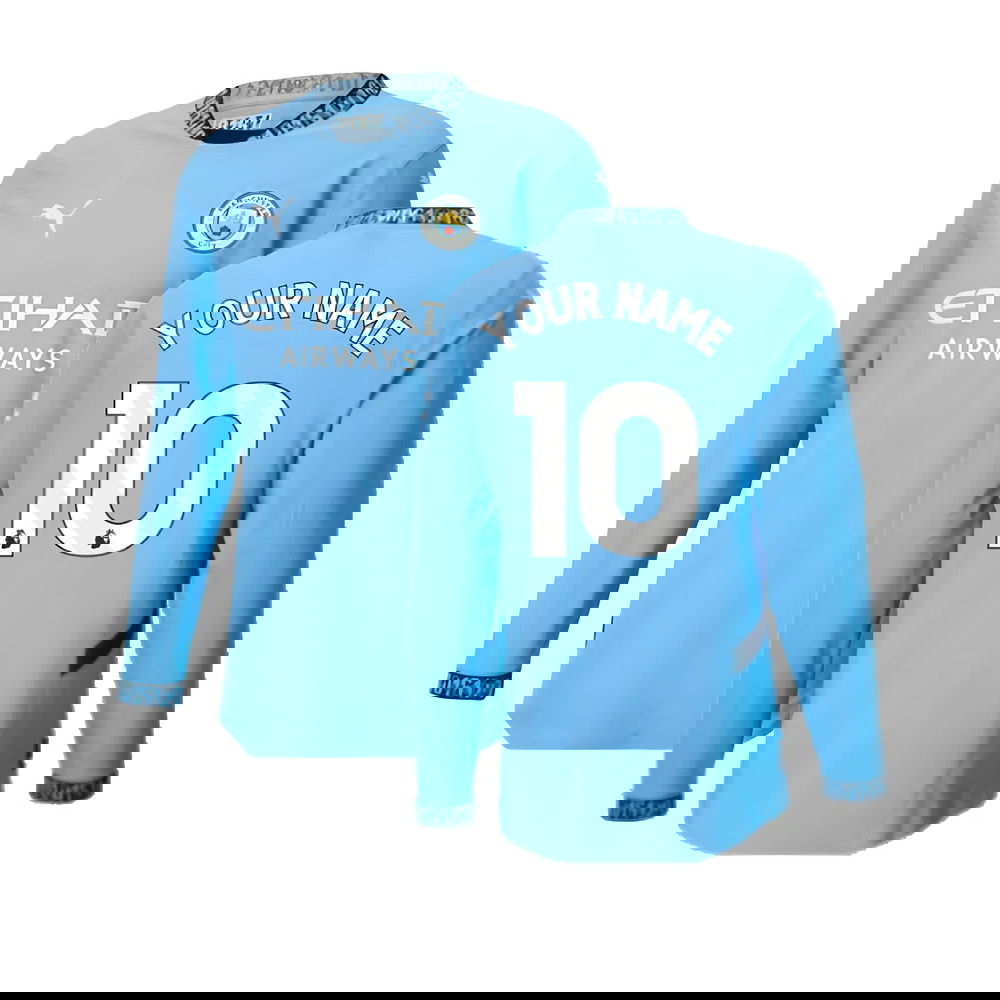 2024-2025 Man City Authentic Long Sleeve Home Shirt (Your Name)