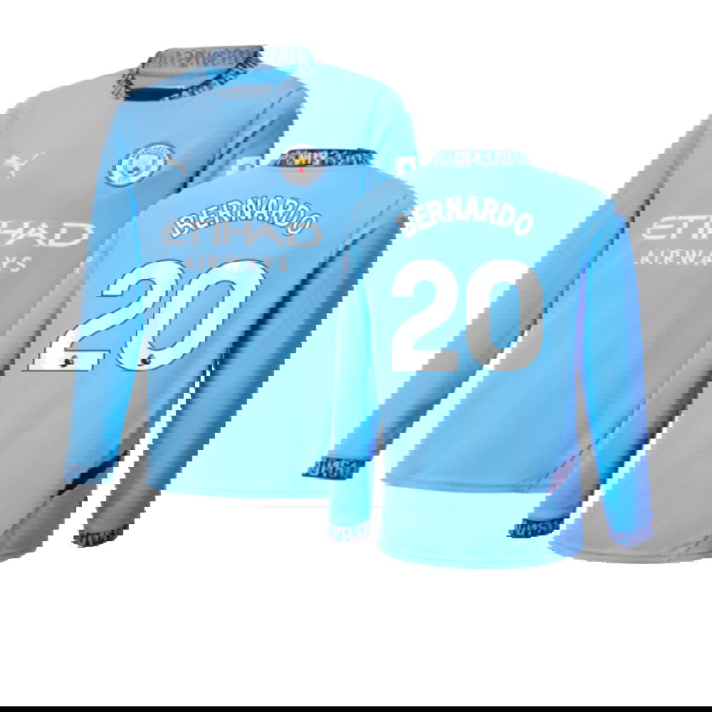 2024-2025 Man City Home Long Sleeve Shirt (Kids) (Bernardo 20)