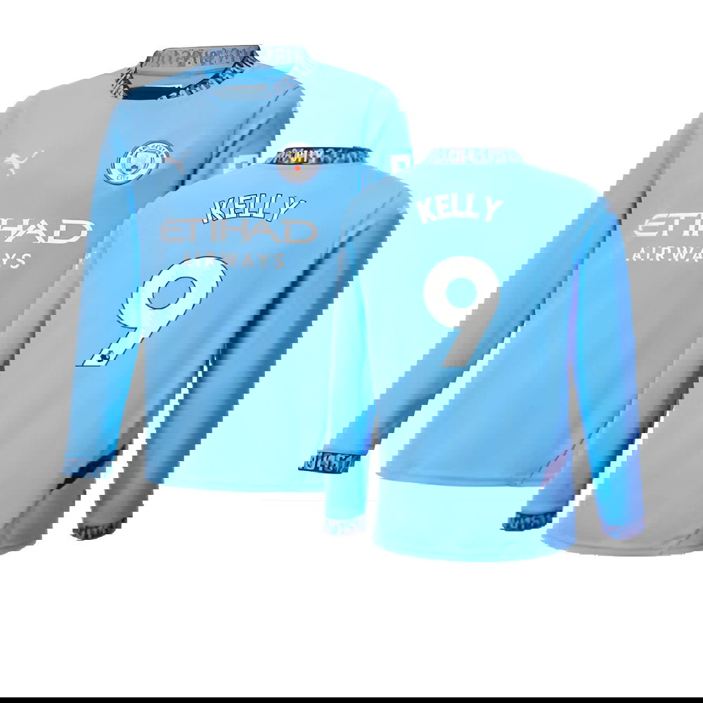 2024-2025 Man City Home Long Sleeve Shirt (Kids) (Kelly 9)