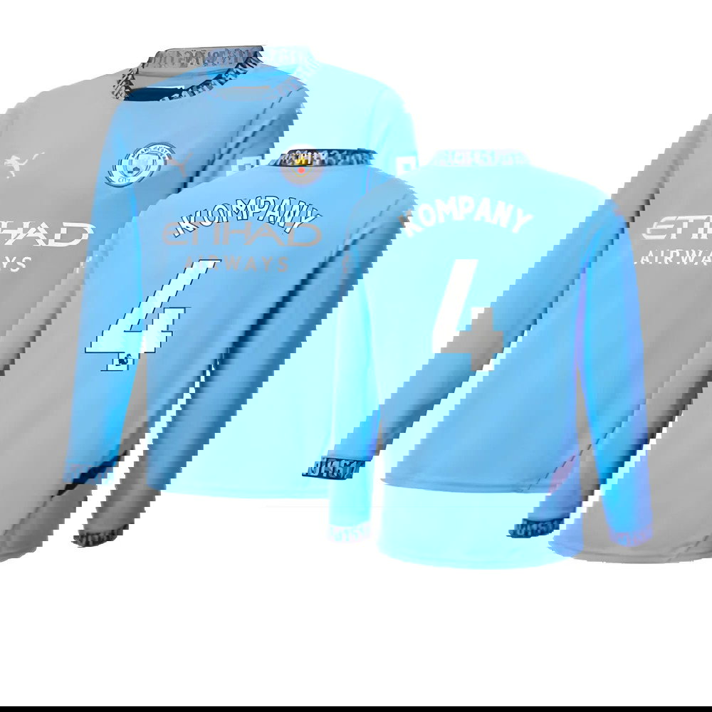 2024-2025 Man City Home Long Sleeve Shirt (Kids) (Kompany 4)