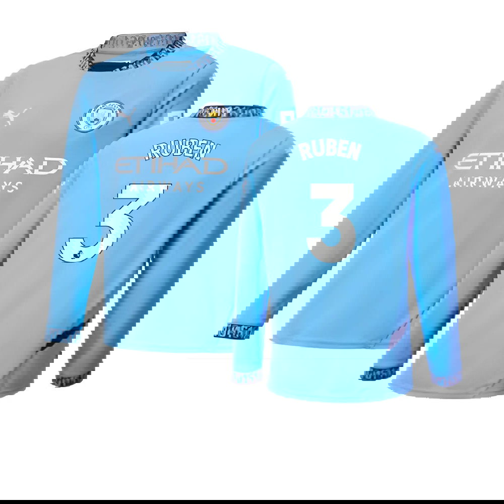 2024-2025 Man City Home Long Sleeve Shirt (Kids) (Ruben 3)