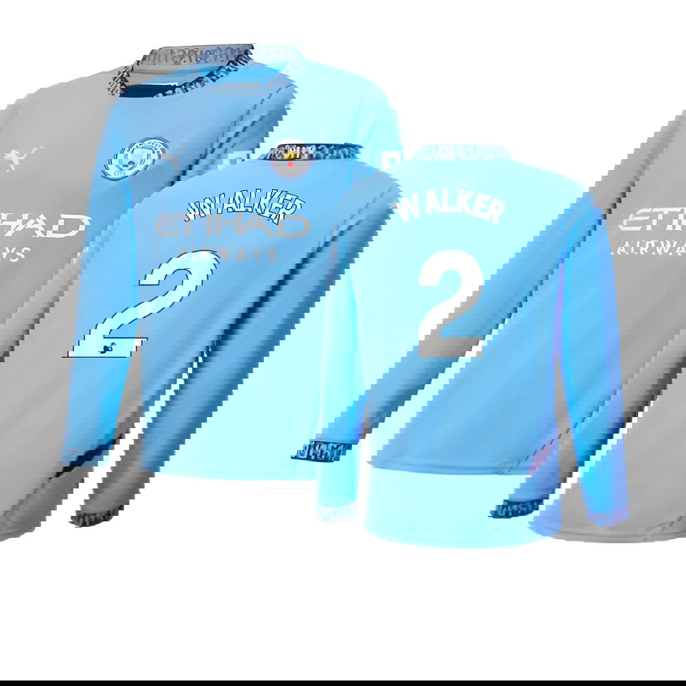 2024-2025 Man City Home Long Sleeve Shirt (Kids) (Walker 2)