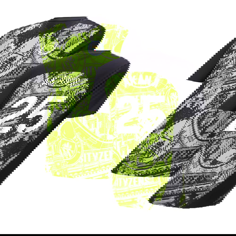 2024-2025 Man City Pre-Match Shirt (Yellow Glow) (Akanji 25)