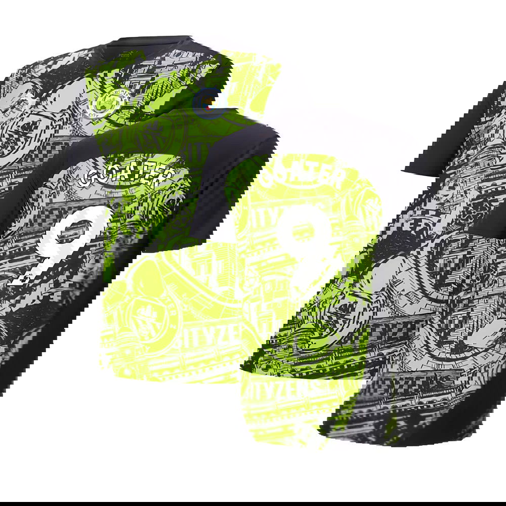 2024-2025 Man City Pre-Match Shirt (Yellow Glow) (Goater 9)