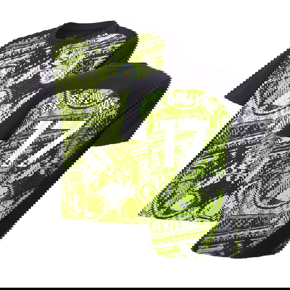 2024-2025 Man City Pre-Match Shirt (Yellow Glow) - Kids (De Bruyne 17)