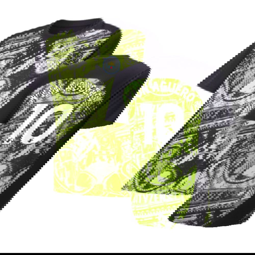 2024-2025 Man City Pre-Match Shirt (Yellow Glow) - Kids (Kun Aguero 10)