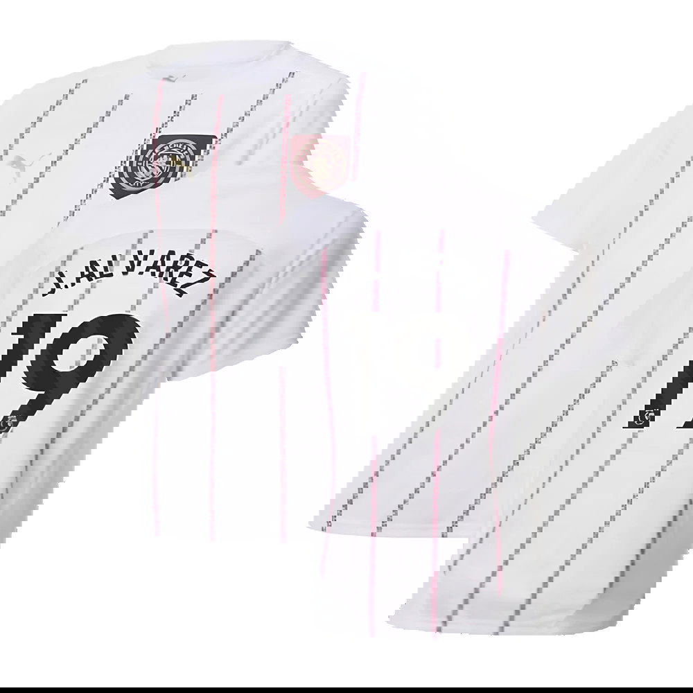 2024-2025 Man City Prematch SS Jersey (White) - Kids (J.Alvarez 19)