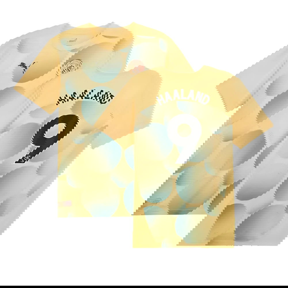 2024-2025 Man City Prematch SS Shirt (Flaxen) (Haaland 9)
