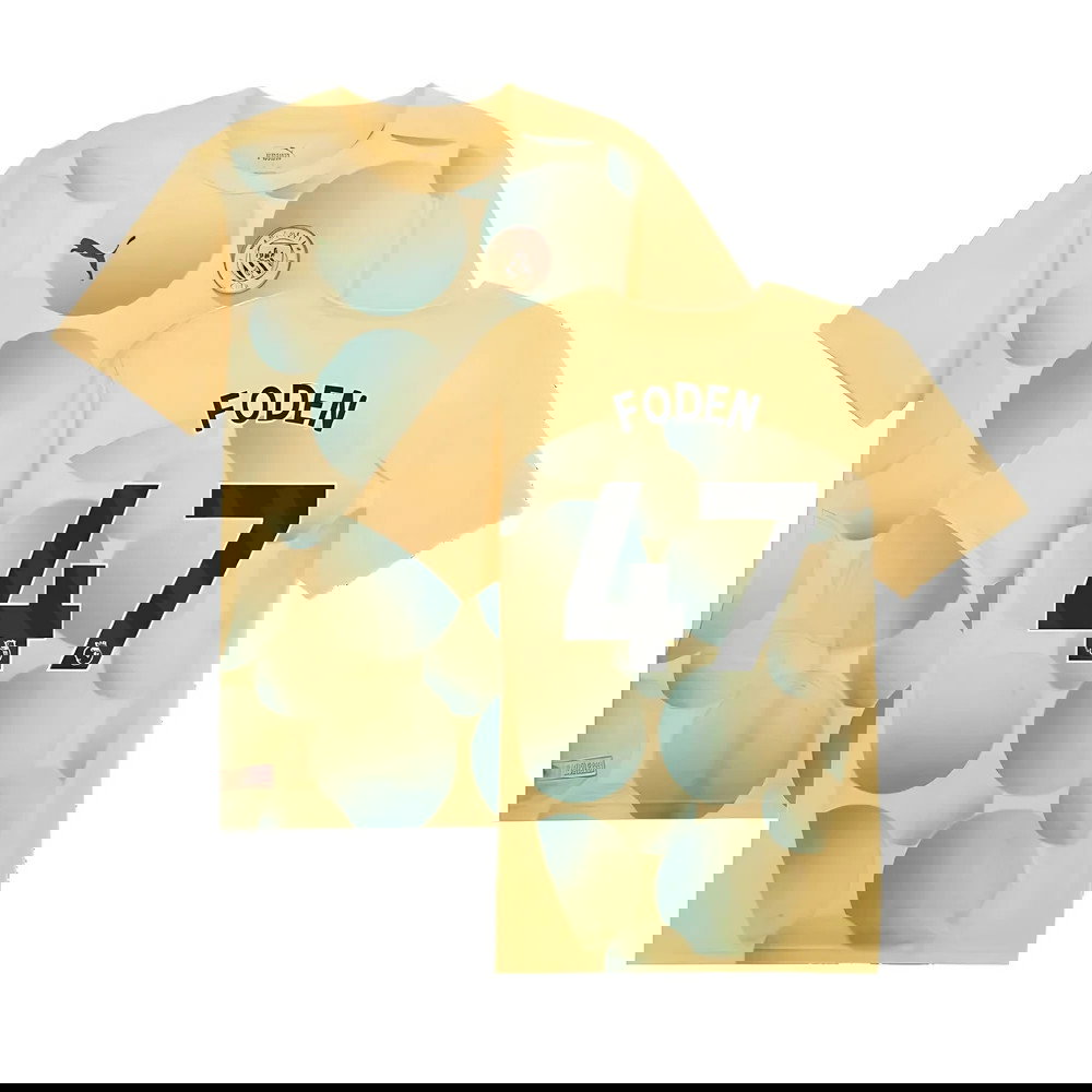 2024-2025 Man City Prematch SS Shirt (Flaxen) - Kids (Foden 47)