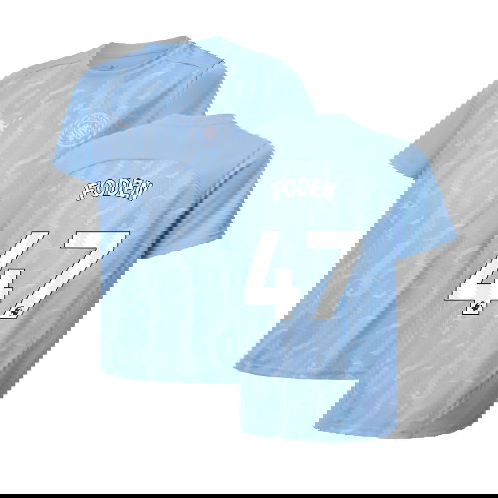 2024-2025 Man City Prematch SS Shirt (Light Blue) - Kids (Foden 47)