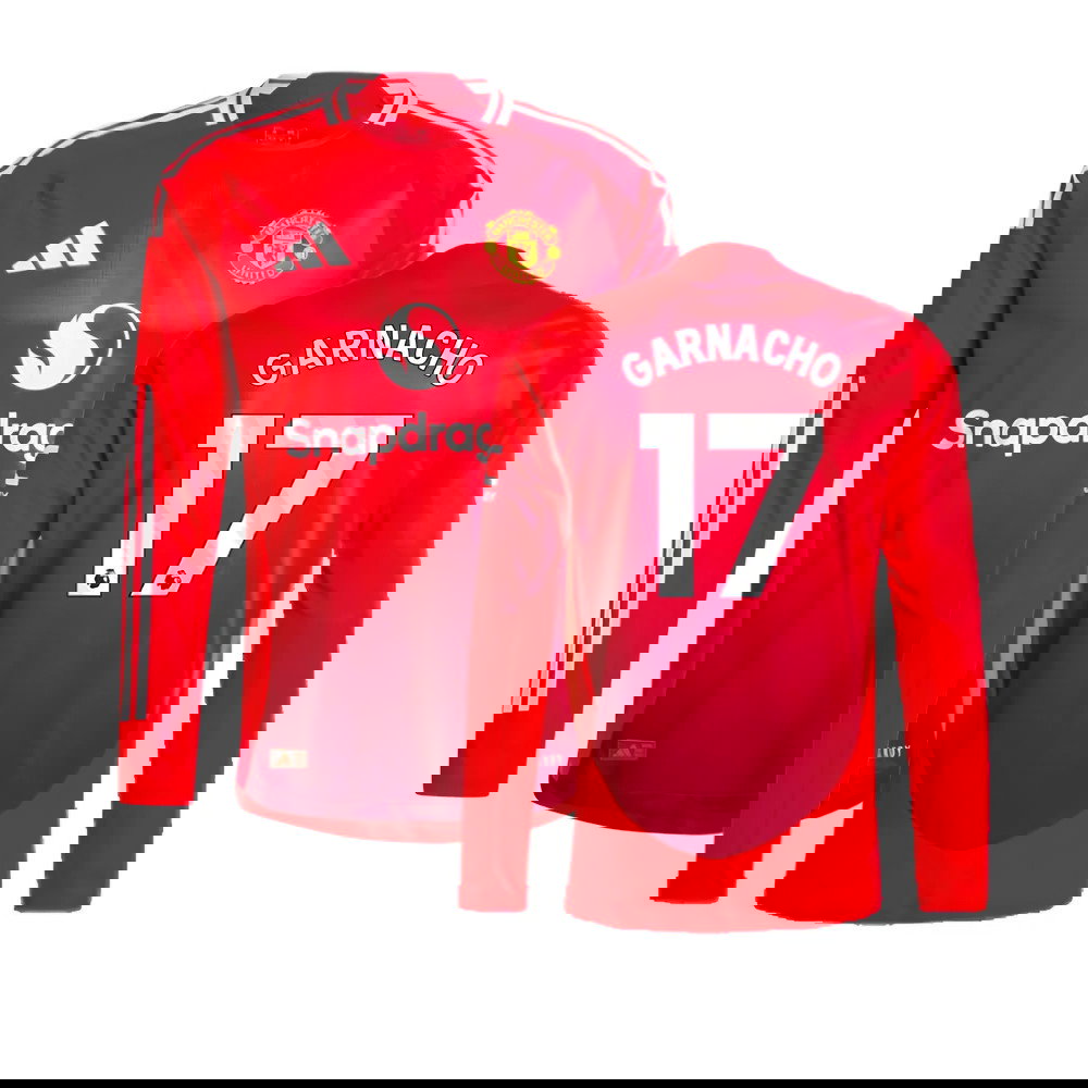 2024-2025 Man Utd Authentic Long Sleeve Home Shirt (Garnacho 17)