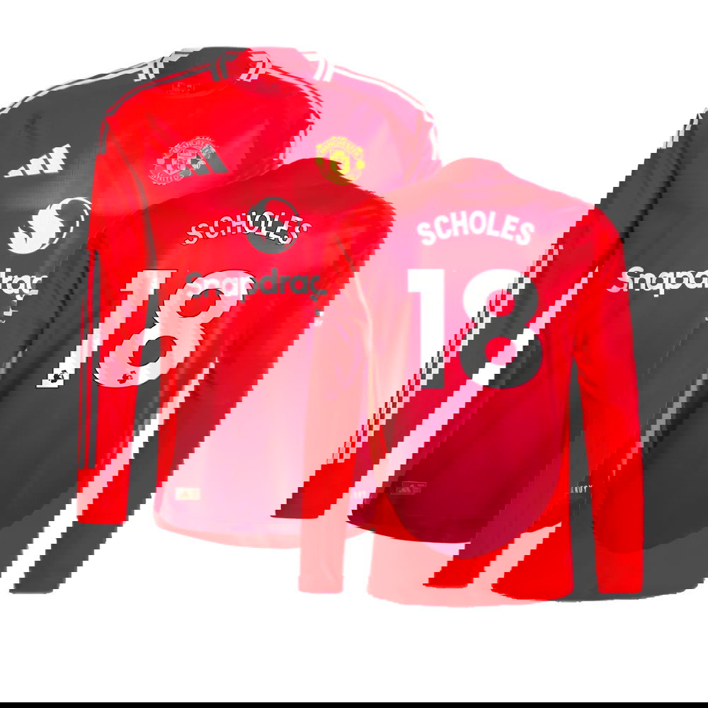 2024-2025 Man Utd Authentic Long Sleeve Home Shirt (Scholes 18)