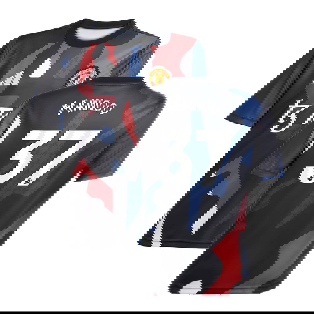 2024-2025 Man Utd Pre-Match Jersey (Black) - Kids (Mainoo 37)
