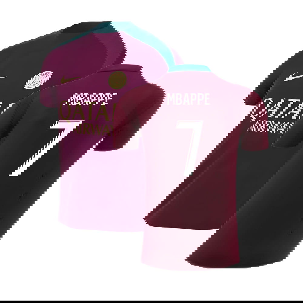 2024-2025 PSG Strike Dri-Fit Training Shirt (Bordeaux) - Kids (Mbappe 7)